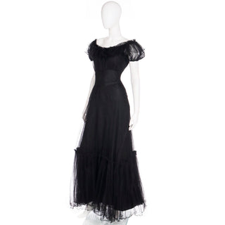 1940s Vintage Emma Domb Party Lines Black Net Evening Dress M