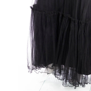 1940s Vintage Emma Domb Party Lines Black Net Evening Dress With ruffled hemline