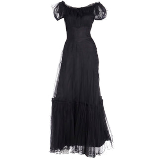 1940s Vintage Emma Domb Party Lines Black Net Evening Dress