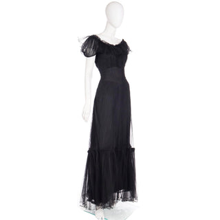 1940s Vintage Emma Domb Party Lines Black Net Evening Dress Size M