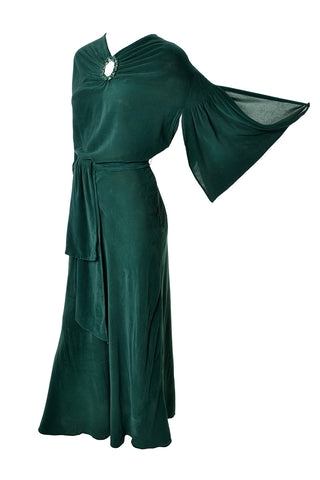 1930s Green Vintage Hostess Gown Jeweled