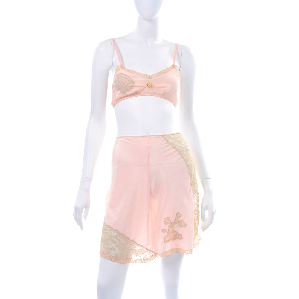 1930s Pink Silk & Lace Bra & Tap Short Set Size Small – Modig