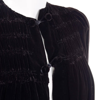 Vintage Edwardian Black Velvet Evening Cape with Silk Reversible Print Lining