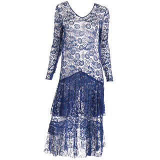 1930s Vintage Blue Floral Lace Dress pretty