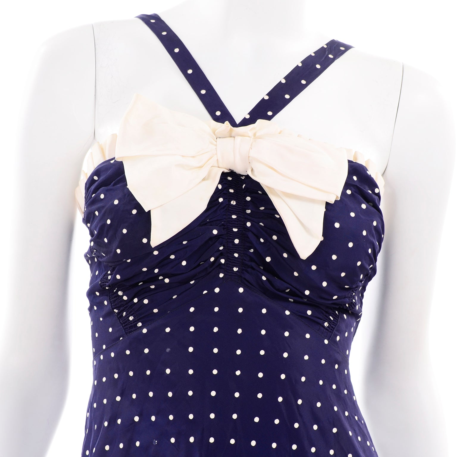 1940s Navy Blue & White Polka Dot Halter Dress w/ Bolero Jacket Modig 1940s Navy Blue & White Polka Dot Halter Dress w/ Bolero Jacket Modig