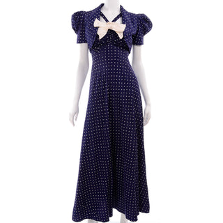 Vintage 1940s navy blue polka dot dress and bolero
