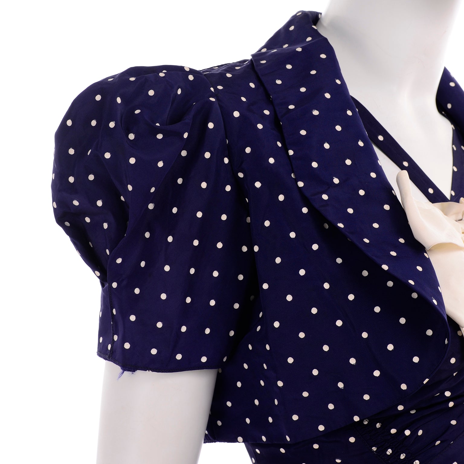 1940s Navy Blue & White Polka Dot Halter Dress w/ Bolero Jacket Modig 1940s Navy Blue & White Polka Dot Halter Dress w/ Bolero Jacket Modig