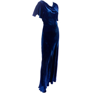 Bias Cut Vintage Blue Velvet 1930s dress