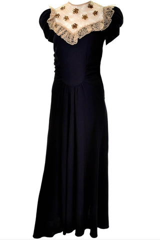 1930s Black Vintage Dress With Gold Netting and Sequins