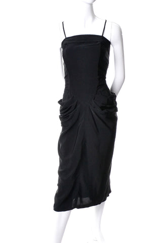 1930s or 1940s Black Gathered Vintage Cocktail Dress