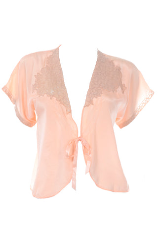 1930s Peach Silk & Lace Short-Sleeve Bed Jacket