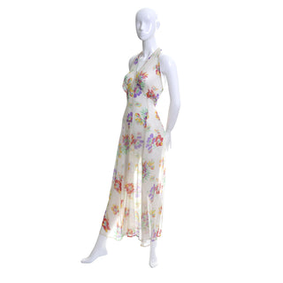 1930's Floral Silk Chiffon Peek a Boo Back Vintage Dress & Bolero Jacket - Dressing Vintage