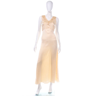 1930s Golden Silk Lace Vintage Embroidered Nightgown