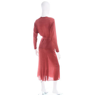 Vintage1930s Brick Red Silk 2 Pc Dress W Rhinestone Buckle and Bow