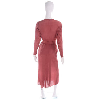 Vintage 1930s Brick Red Silk 2 Pc Dress With Rhinestone Buckle on Sash