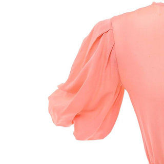 1930s peach silk vintage dress with puff sleeves