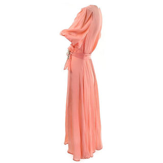 1930s peach silk vintage dress with puff sleeves size 8