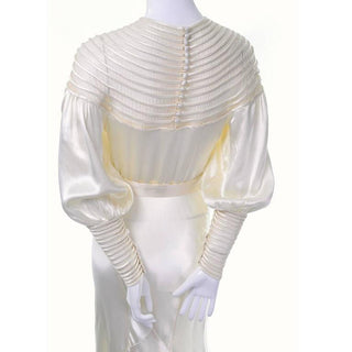 Vintage 1930's wedding dress with sheer stripes and covered buttons