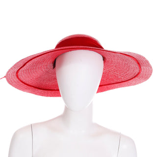 1930s or 1940s Vintage Mr Leon Cherry Red Wide Brim Straw Hat