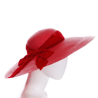1940s Vintage Mr Leon red straw hat with ribbon and bow