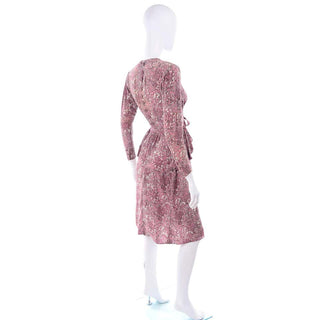 1940s Novelty Toile Print Mauve Pink Vintage Dress w Peplum Rare
