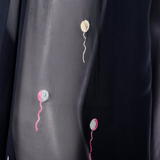 1940s Black Sheer Rayon Top W Colorful Hand Painted Circus Performers with balloons in pink green yellow and blue