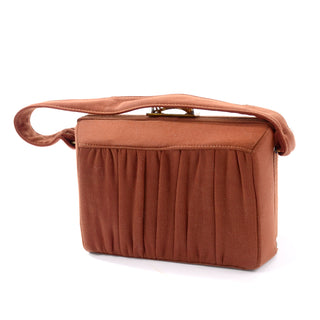 1940's Brown Fabric Box Handbag w/ Gold Crown Snap Closure