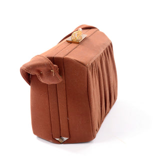 1940's Brown Fabric Box Handbag w/ Gold Crown Snap Closure