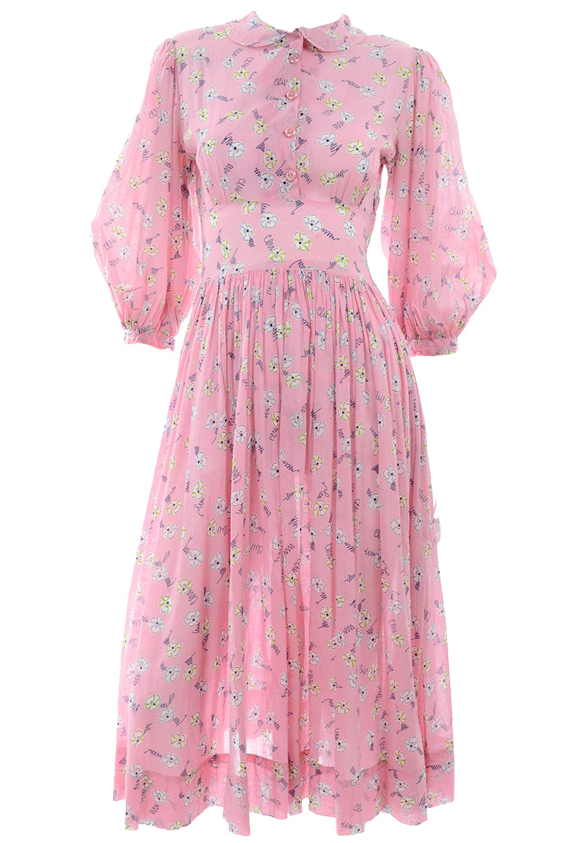 1940s Pink Floral Day Dress w/ Peter Pan Collar Modig 1940s Pink Floral Day Dress w/ Peter Pan Collar Modig