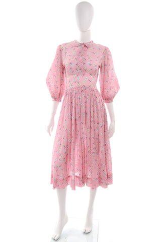 1940s Pink Floral Day Dress w/ Peter Pan Collar