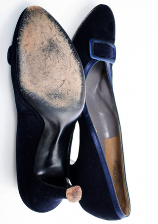 Vintage Evins 1940s Blue Velvet shoes 8.5 M - Dressing Vintage