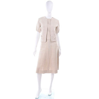 50s 60s I Magnin 3 Pc Linen Skirt Sleeveless Top & SS Jacket Summer Suit Outfit