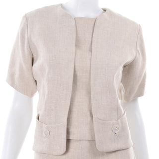 I Magnin 3 Pc Linen Skirt Sleeveless Top & SS Jacket Summer Suit Outfit pockets