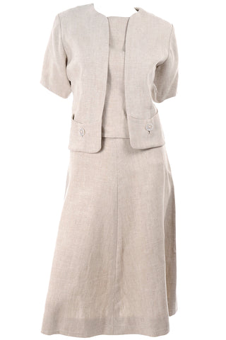 I Magnin 3 Pc Linen Skirt Sleeveless Top & SS Jacket Summer Suit Outfit