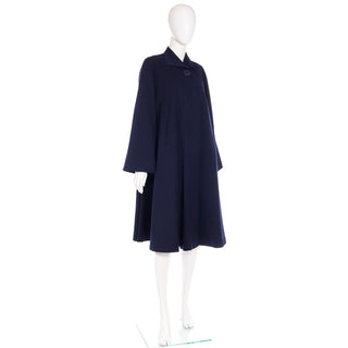 1950s Schunemans St. Paul Navy Blue Swing Coat With Bell Sleeves w single button