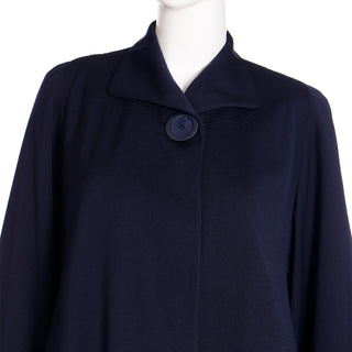 1950s Schunemans St. Paul Navy Blue Swing Coat With Bell Sleeves & wing collar