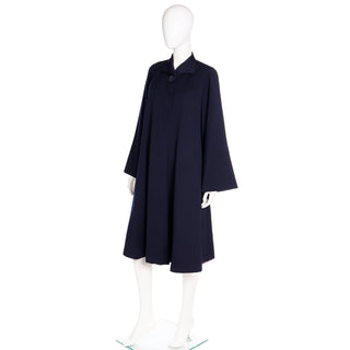 1950s Schunemans St. Paul Navy Blue Swing Coat With Bell Sleeves & Wing Collar