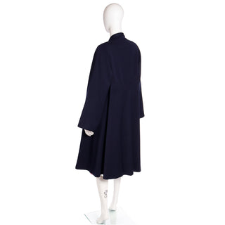 1950s Schunemans St. Paul Navy Blue Swing Coat With Bell Sleeves with Topstitching