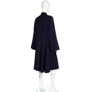 1950s Schunemans St. Paul Navy Blue Swing Coat With Bell Sleeves w Unique Topstitching