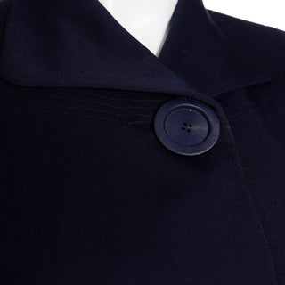 1950s Schunemans St. Paul Navy Blue Swing Coat With Bell Sleeves with single button closure