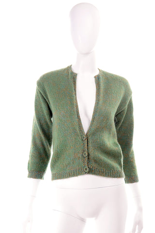 Handknit Green Wool Vintage Cardigan Sweater