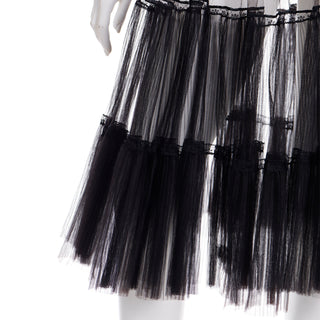 1950s Vintage Black & Brown Sheer Net Tiered Tulle Crinoline Skirt Pleated