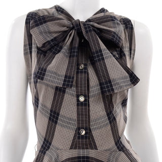 1950s Plaid Claire McCardell Vintage Dress Sash Bow Tie Neck