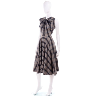 1950s Plaid Claire McCardell Vintage Dress Bow Neck