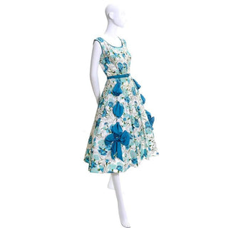 50's Blue Floral Sleeveless Sundress
