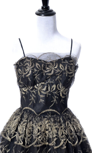 1950s Tulle Vintage Dress with Gold Embroidery SOLD - Dressing Vintage