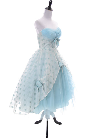 Strapless Tulle 1950s Vintage blue party dress - Dressing Vintage