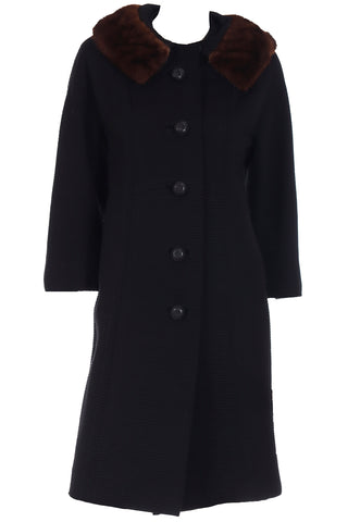 1960s Vintage Black Ottoman Coat With Mink Fur Collar