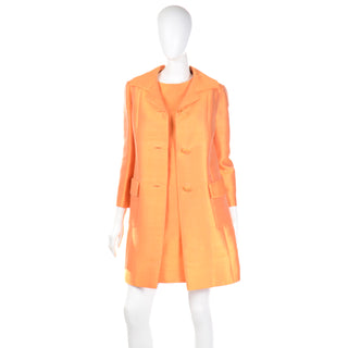 1960s Dynasty Tangerine Vintage 2pc Sheath Dress & Coat Evening Suit