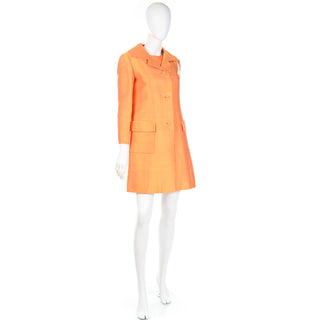 1960s Dynasty Tangerine Vintage 2pc Dress & Coat Evening Suit 60s Outfit